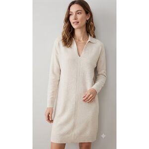 NWT Loft Cream Polo Sweater Dress Size XS Neutral Long Sleeve Knit Tunic